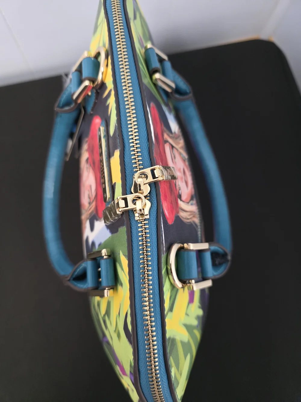 La Philipe Miami Floral Illustration Dome Satchel - Pink/Teal